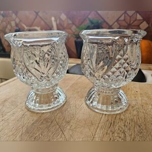 Fostoria for Avon Diamond Cut Glass Reversible Candle Holder Set of 2